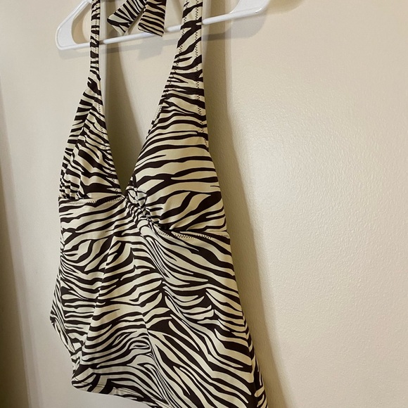Old Navy Zebra Print Brown and Cream Halter Swimsuit Tank Top size XL - Picture 3 of 9